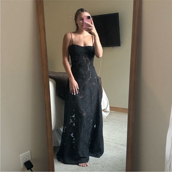 NWT! Showpo Black Lace Lily Evening Gown - Picture 3 of 5